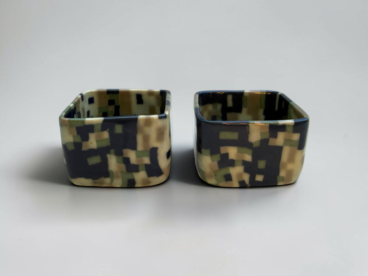 Sougama neriage navy pixel dish, second of pair