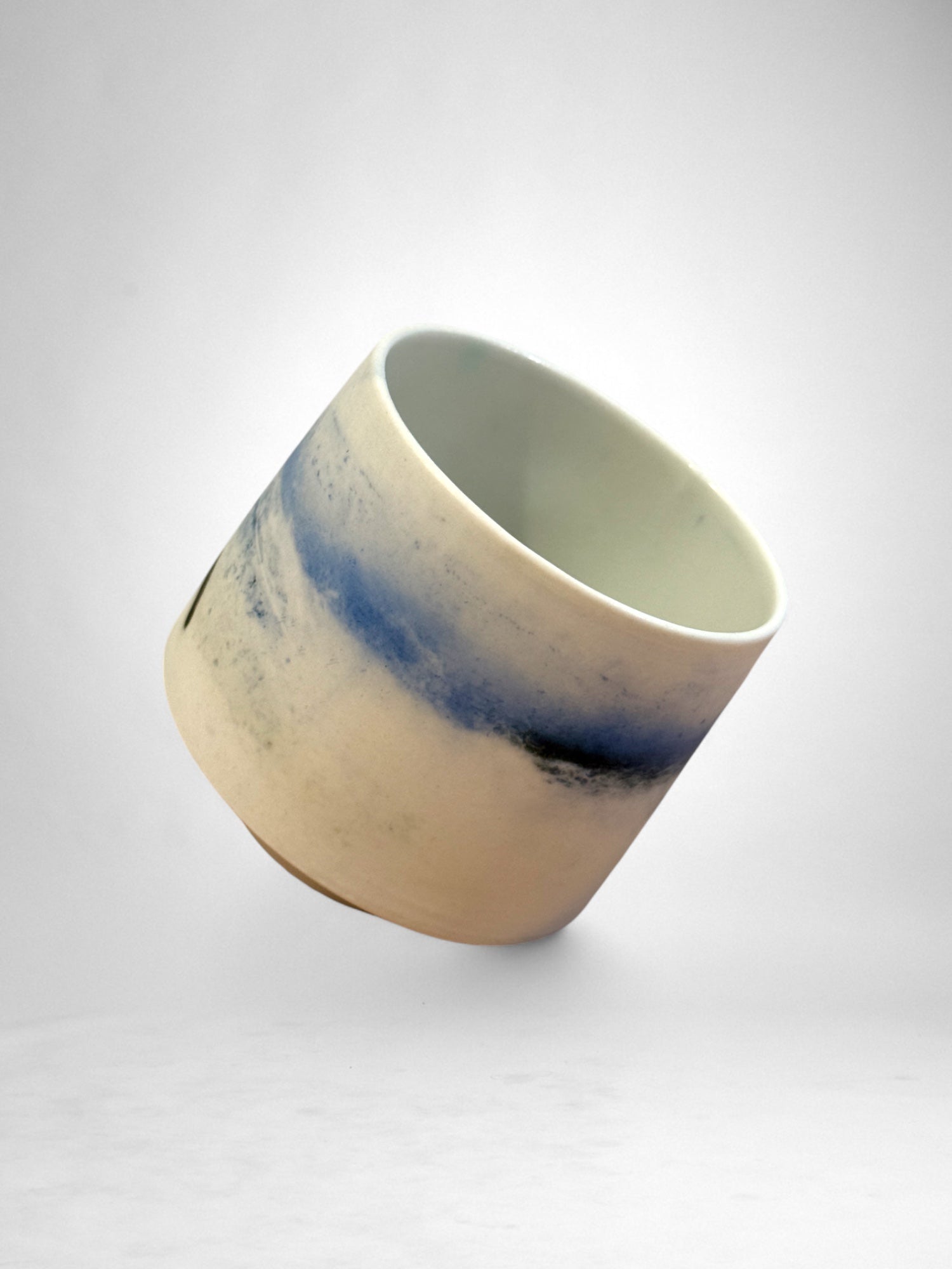 Saggar-Fired Porcelain Cup – Cobalt Mist (3)