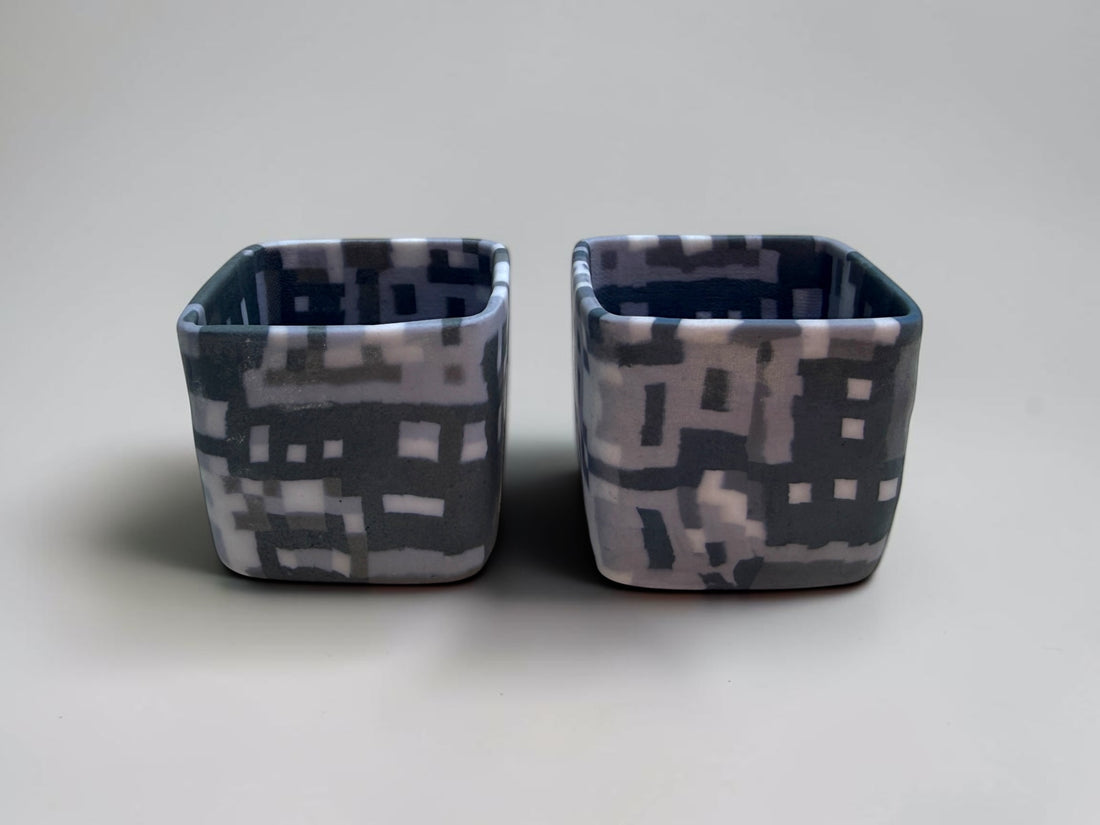 Sougama neriage pixel pattern square cup, first of pair