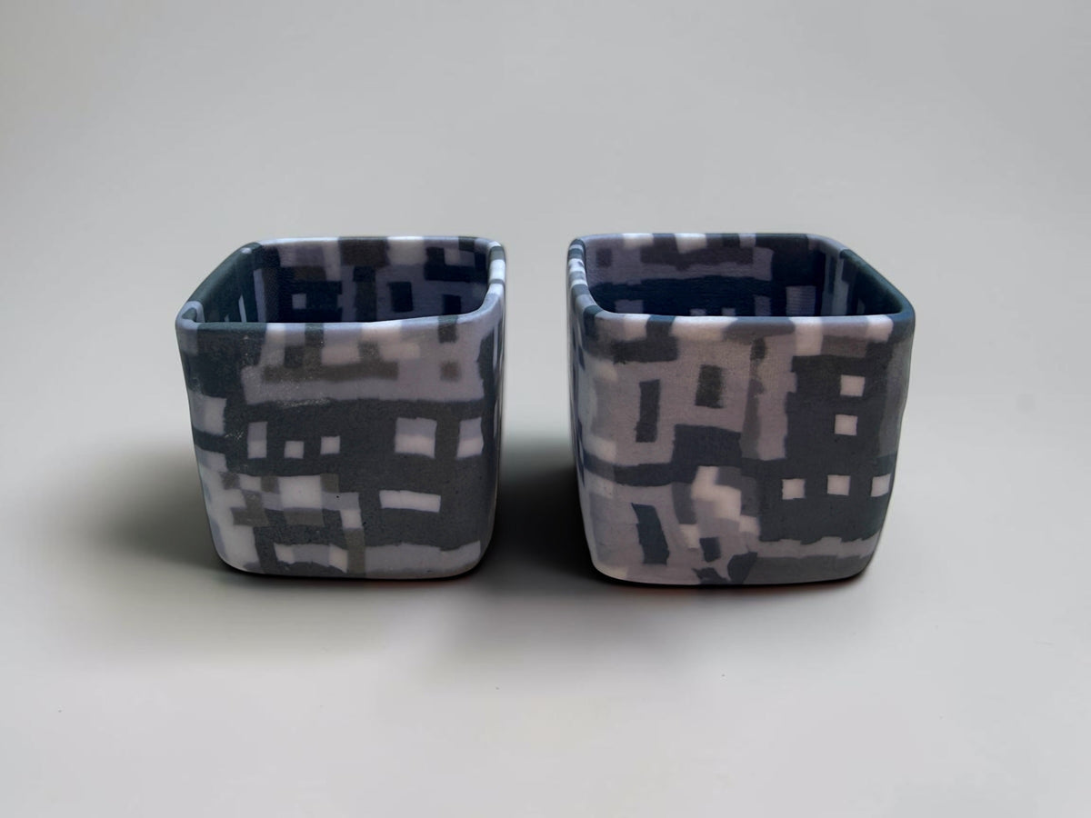 Sougama neriage pixel pattern square cup, first of pair