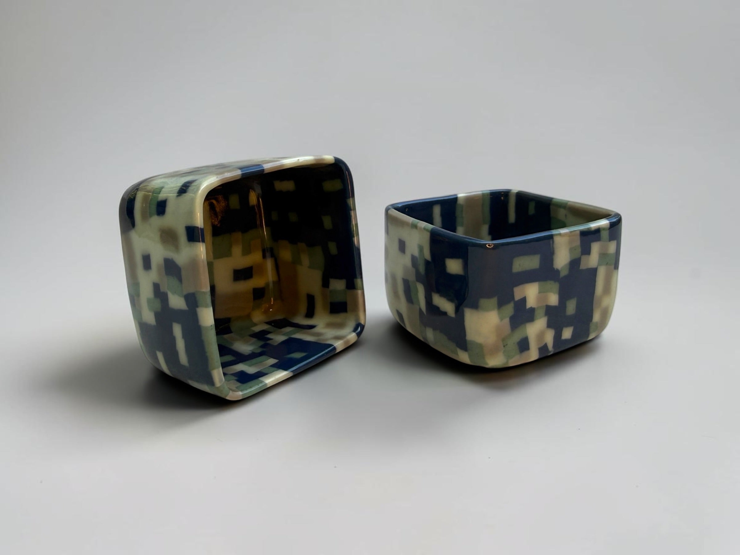 Sougama neriage navy pixel dish, first of pair