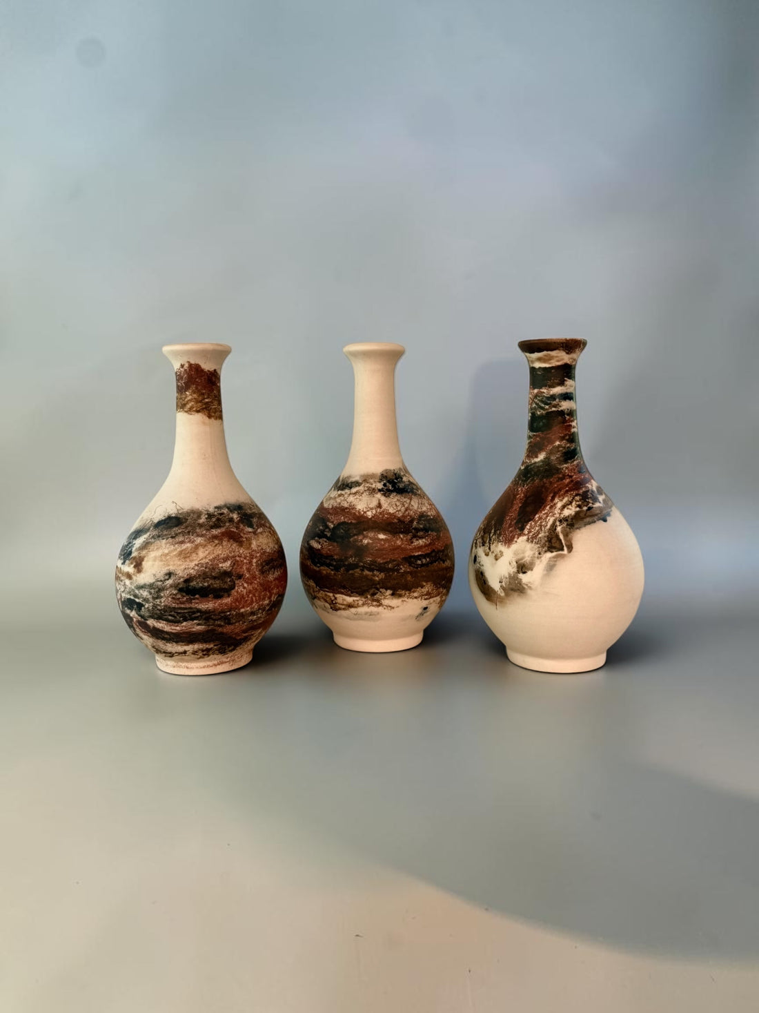 John Mac Ceramics Tear Drop Vases, group shot with Smoke Veil