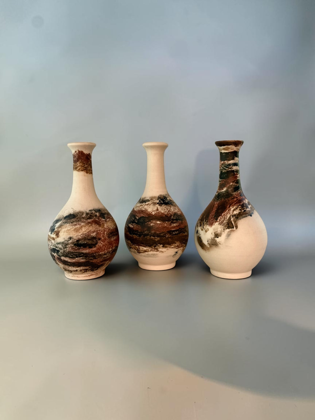 John Mac Ceramics Tear Drop Vases, group shot with Smoke Veil