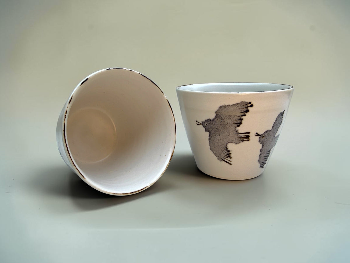 Wani Studio grey watercolor bird cup