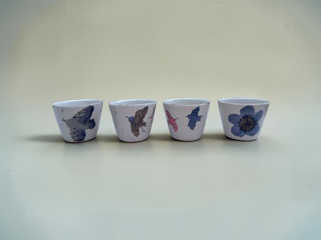 Wani Studio pink and blue watercolor bird cup