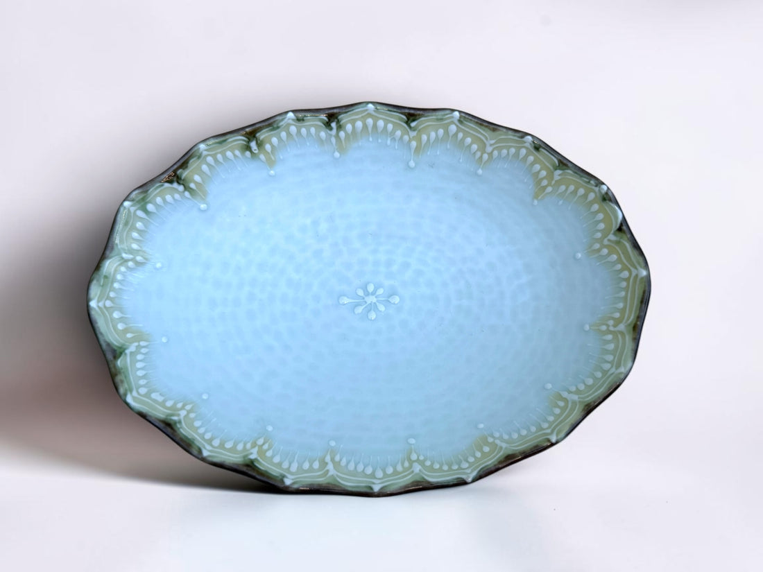 Cacao Pottery oval lace-drip platter