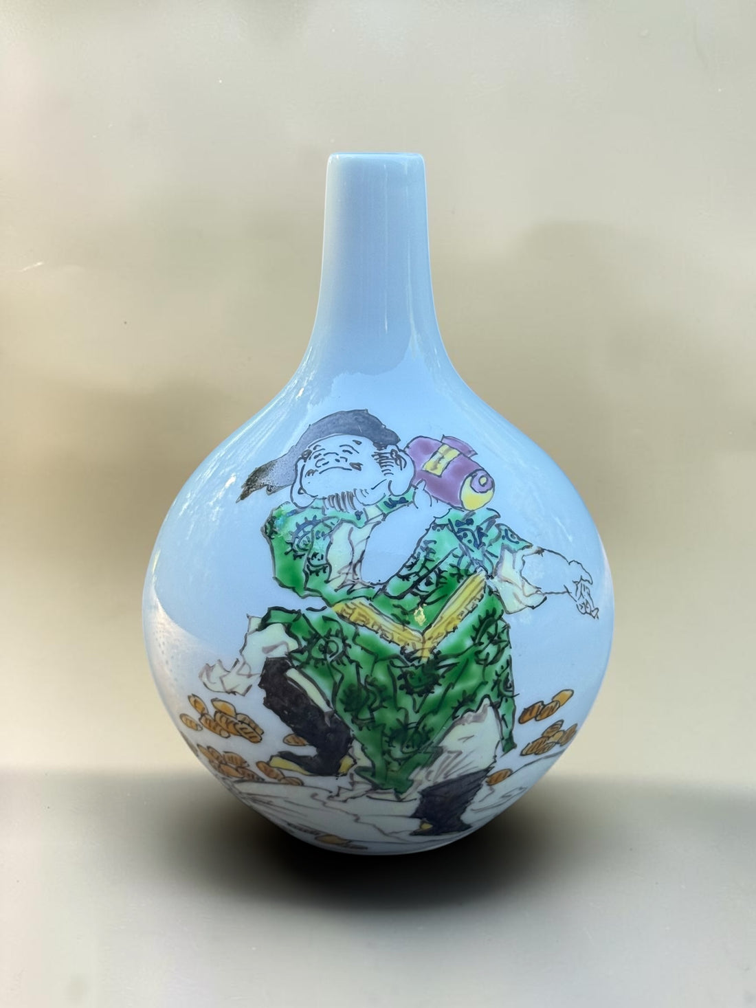 Nishihara Akira polychrome figure bottle vase, front