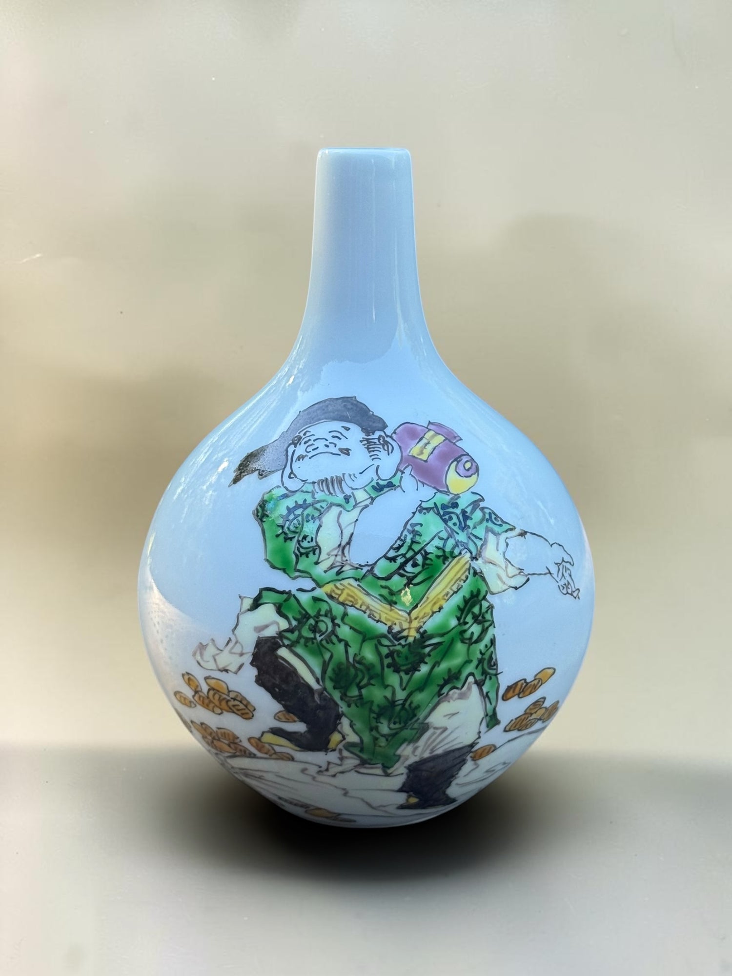 Nishihara Akira polychrome figure bottle vase, front