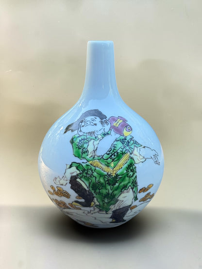 Nishihara Akira polychrome figure bottle vase, front