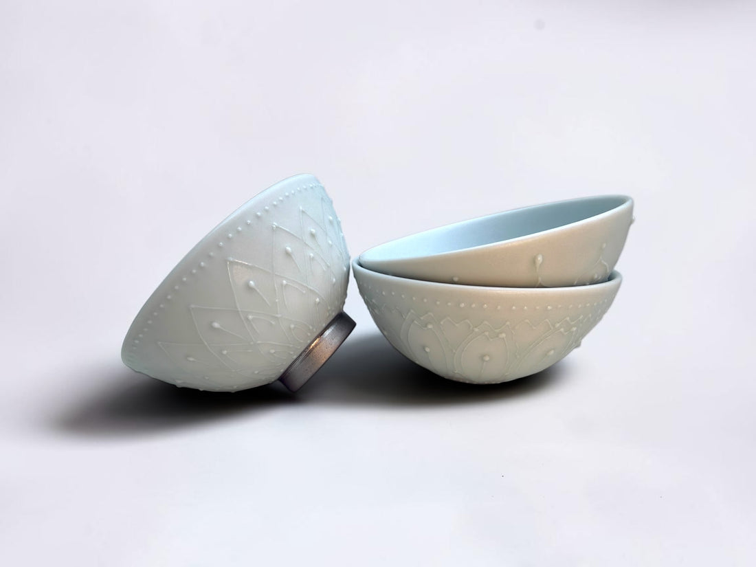 Cacao Pottery lotus-petal celadon bowl, medium